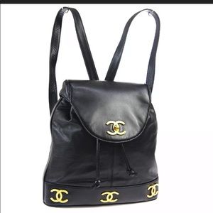 Chanel triple CC backpack. Beautiful black leather.